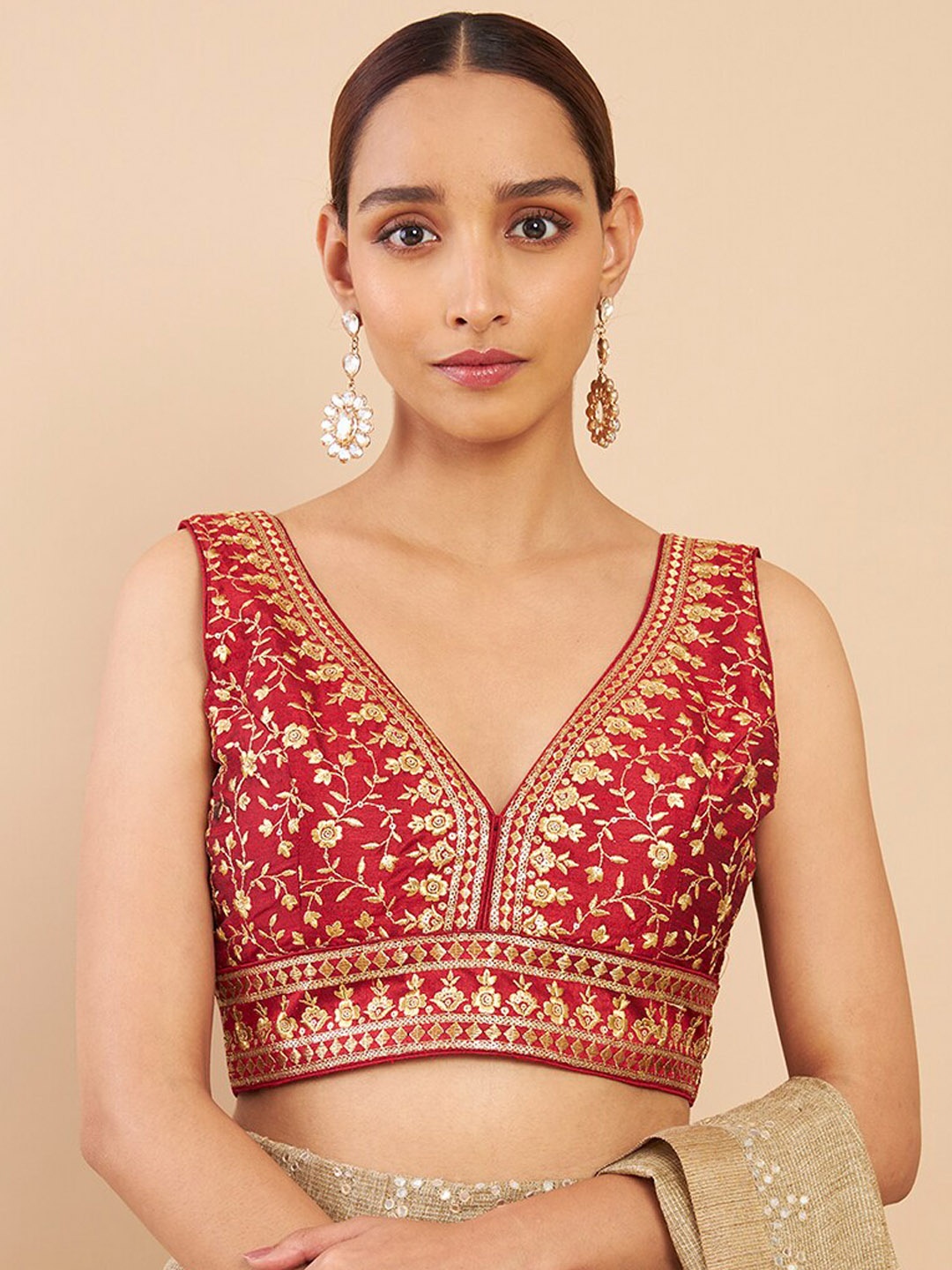 

Soch Maroon Embroidered Silk Saree Blouse