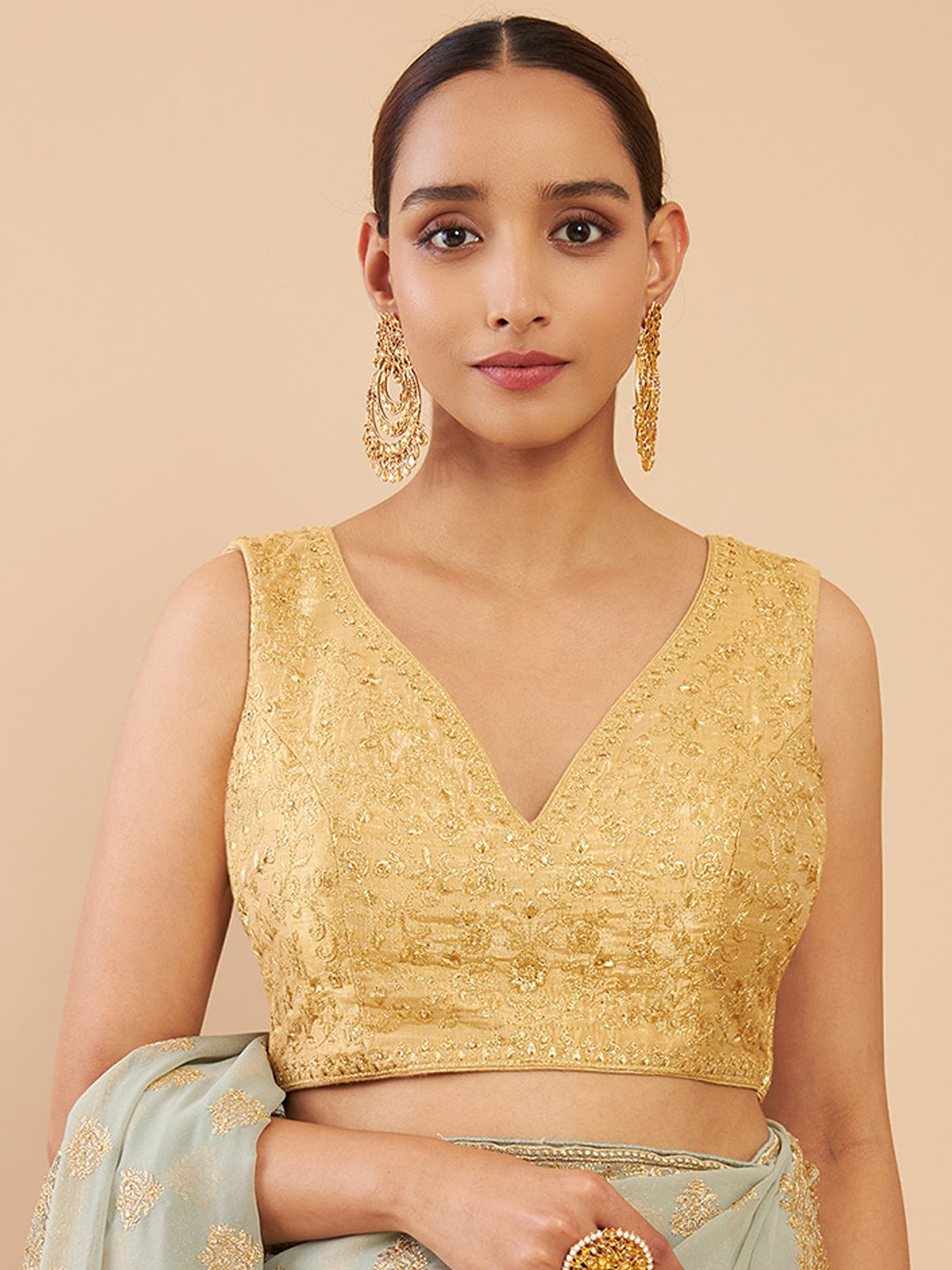 

Soch Golden Embroidered Saree Blouse, Gold