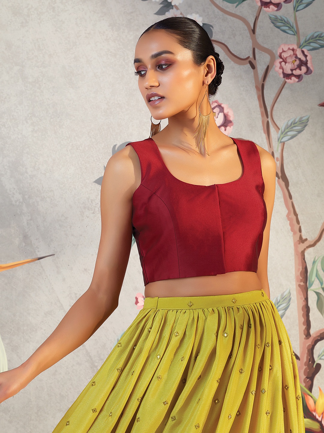 

Soch Maroon Solid Sleeveless Saree Blouse