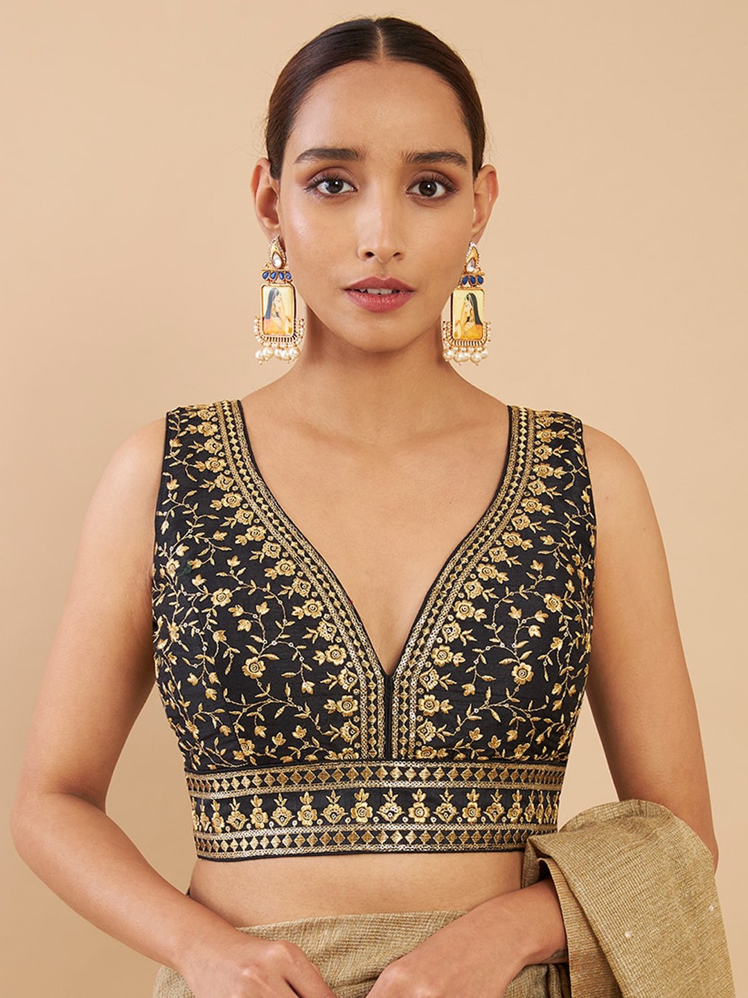 

Soch Black Embroidered Saree Blouse