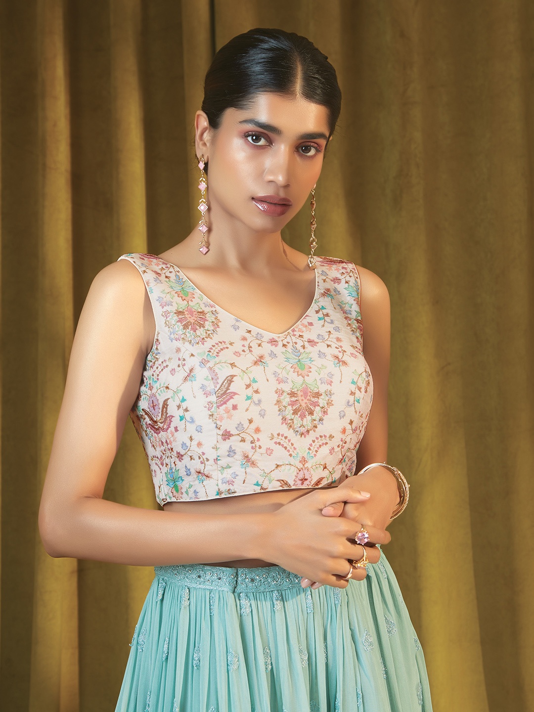 

Soch Women White & Pink Embroidery Saree Blouse