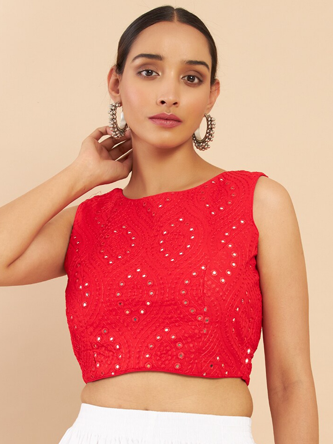 

Soch Red Embroidered Silk Saree Blouse