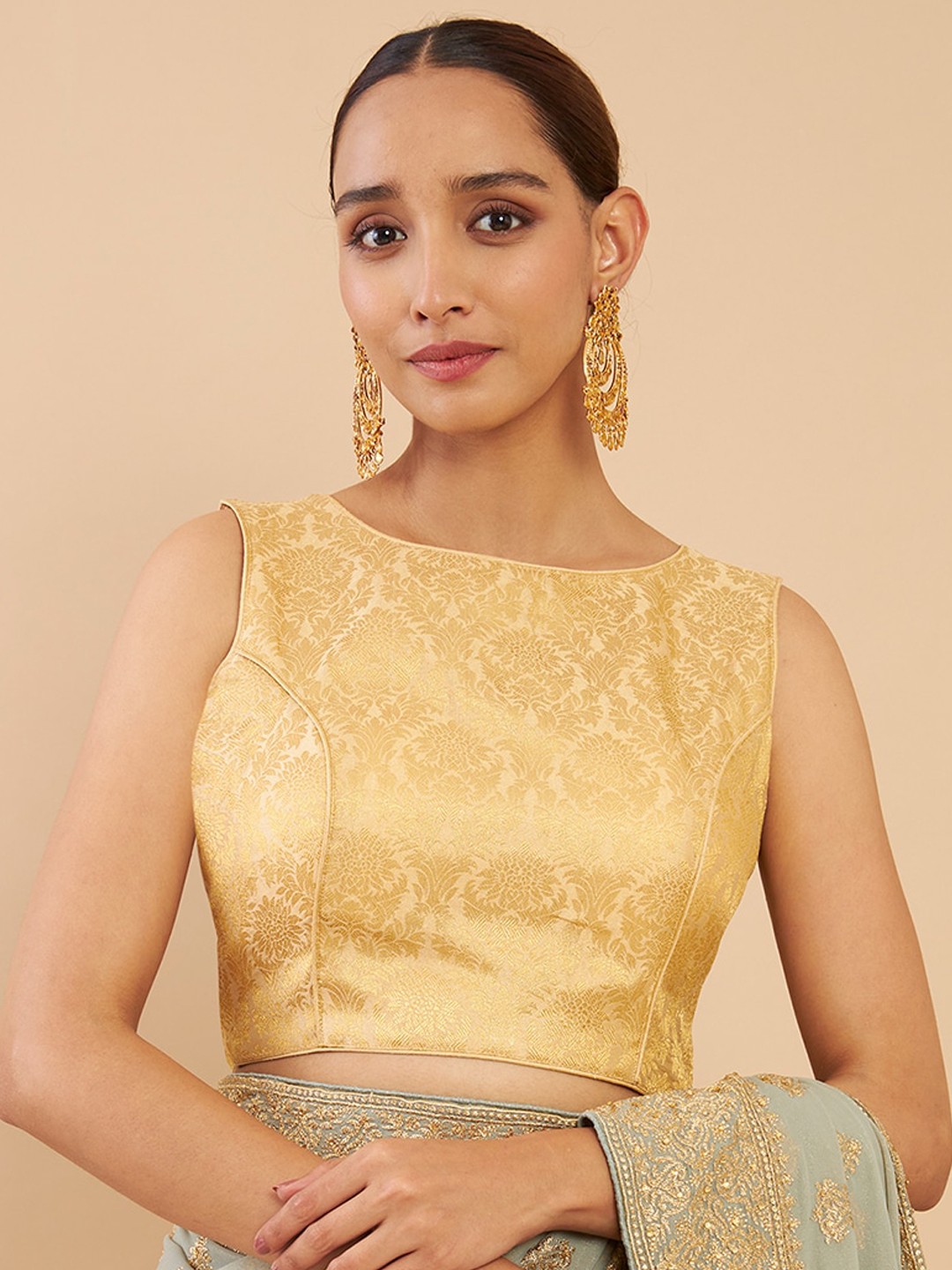 

Soch Women Gold-Toned Woven Design Zari Saree Blouse
