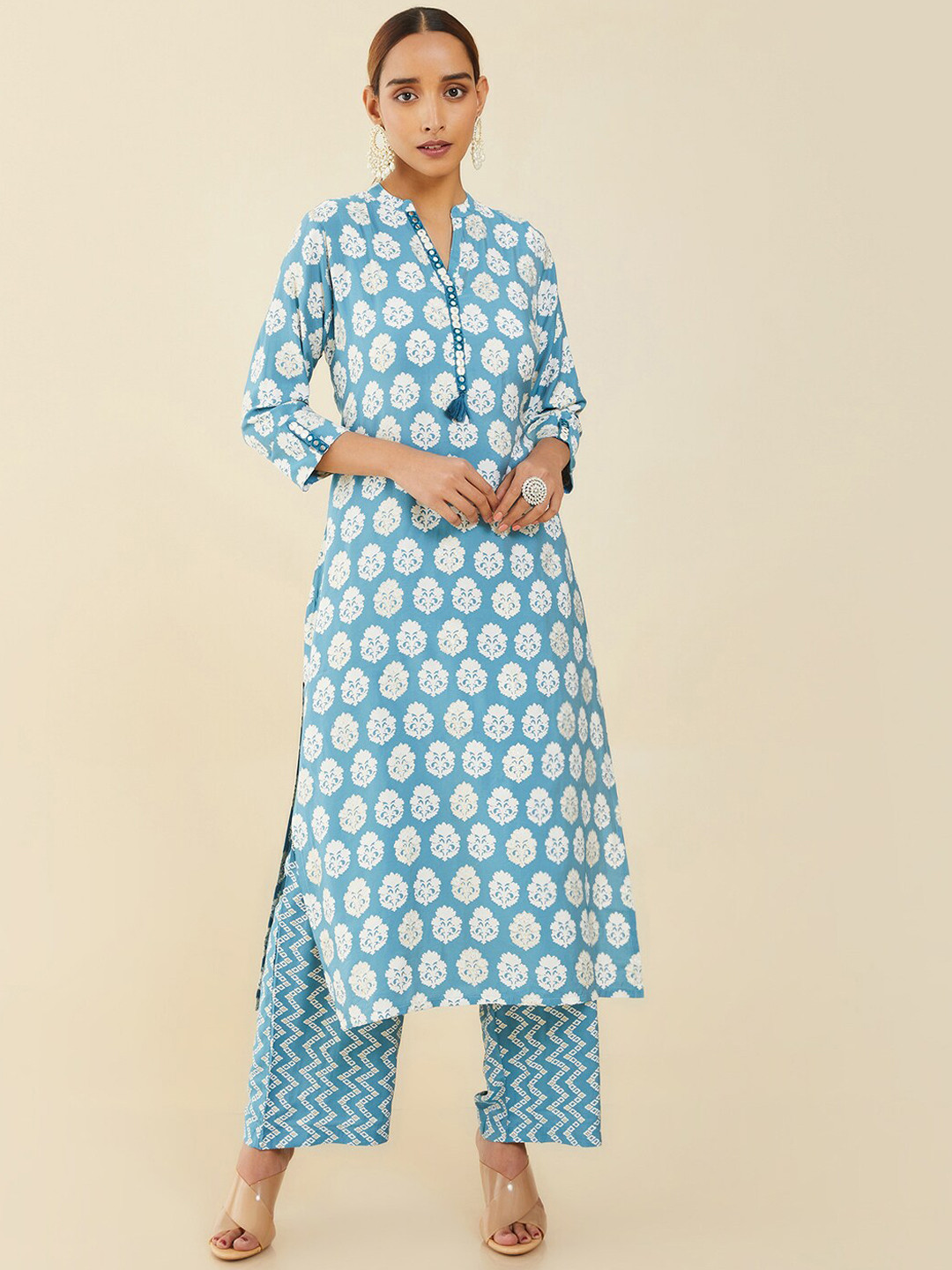 

Soch Women Blue Ethnic Motifs Printed Kurta with Palazzos