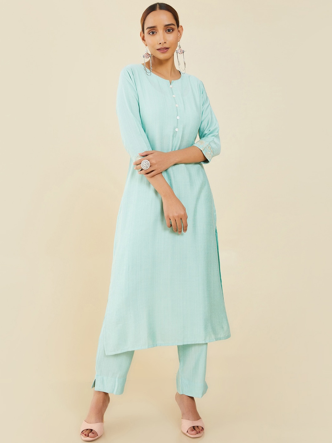 

Soch Women Turquoise Blue Kurta with Trousers