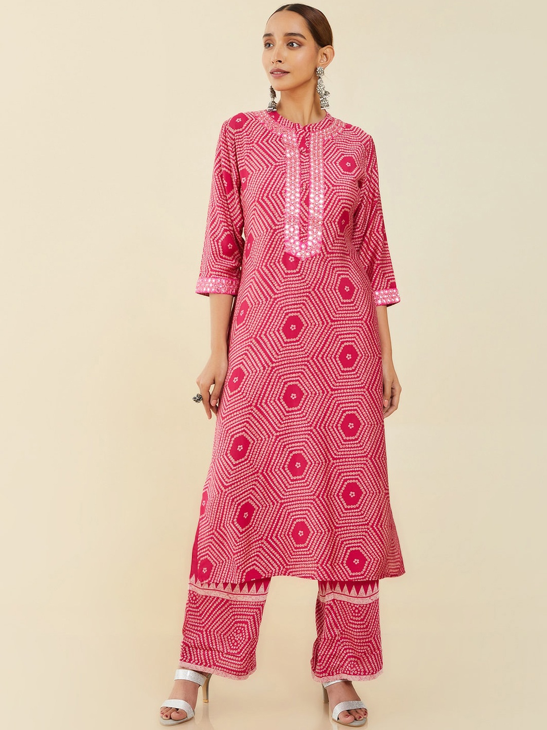 

Soch Women Fuchsia Bandhani Printed Kurta with Palazzos