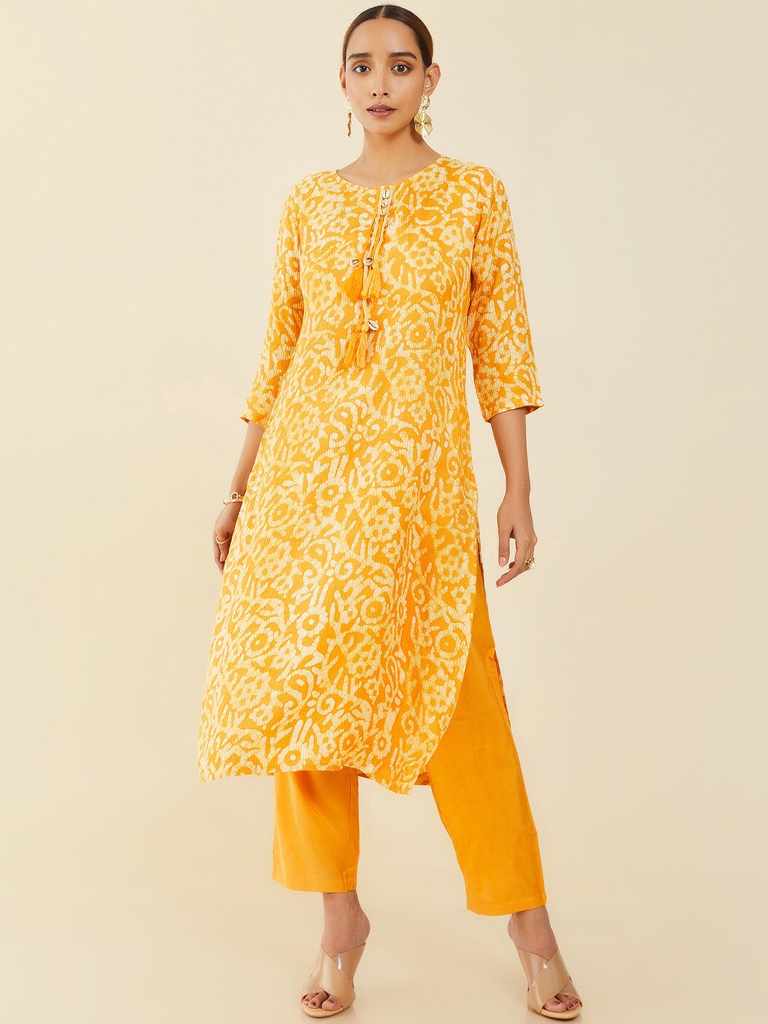 

Soch Women Mustard Yellow & White Ethnic Motifs Printed Kurta with Trousers