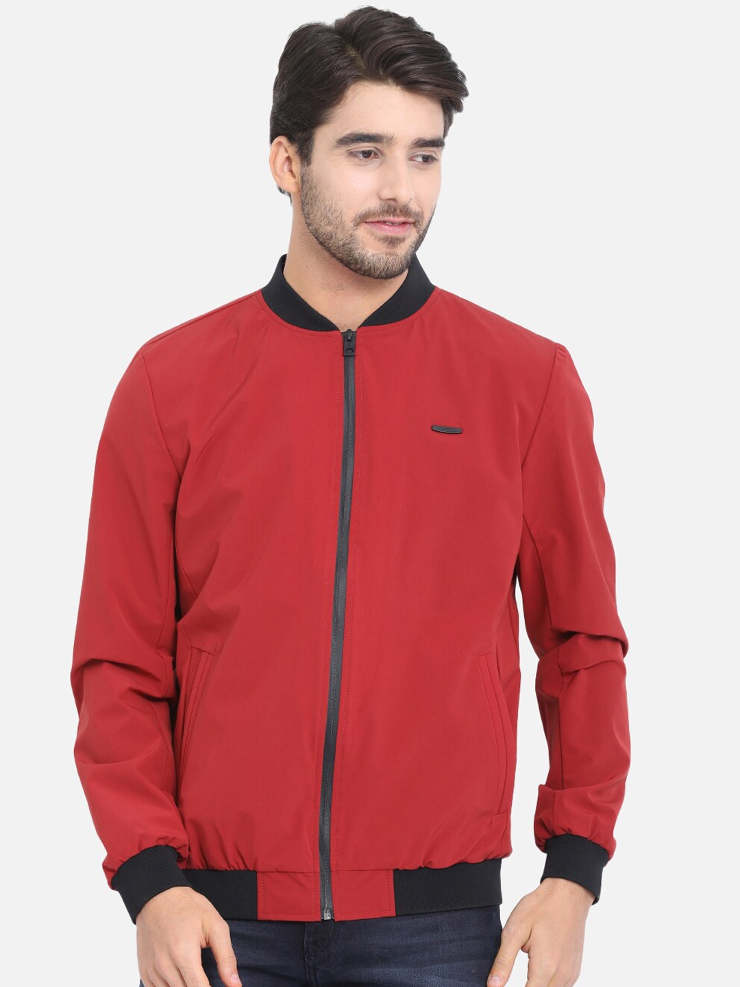 

t-base Men Solid Bomber Jacket, Red