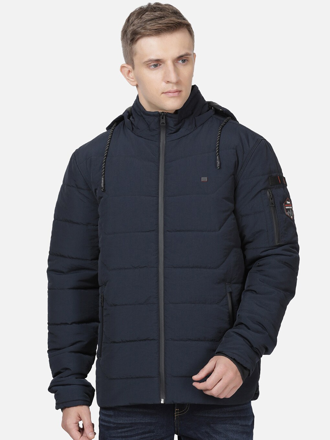 

t-base Men Solid Windcheater Puffer Jacket, Navy blue