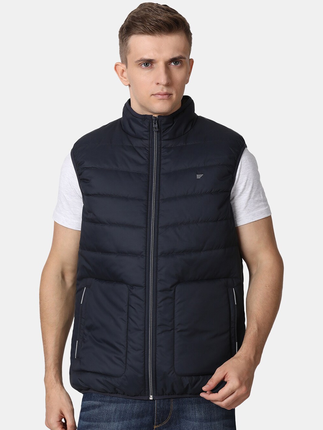 

t-base Men Navy Blue Windcheater Puffer Jacket