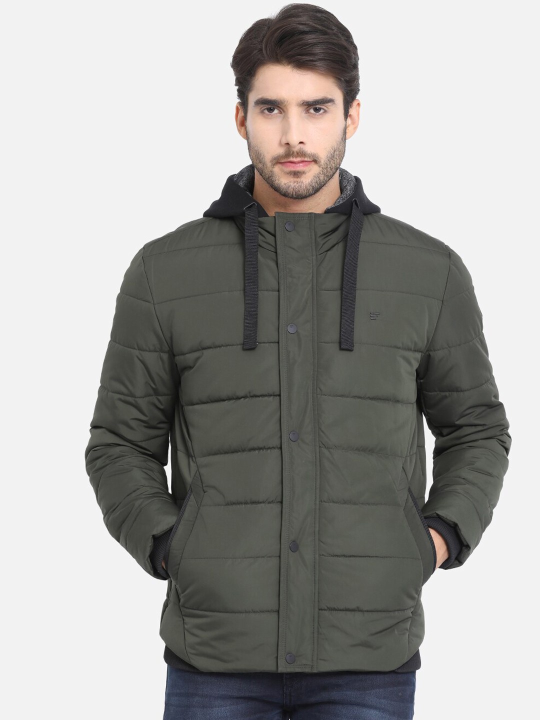 

t-base Men Plus Size Green Windcheater Puffer Jacket