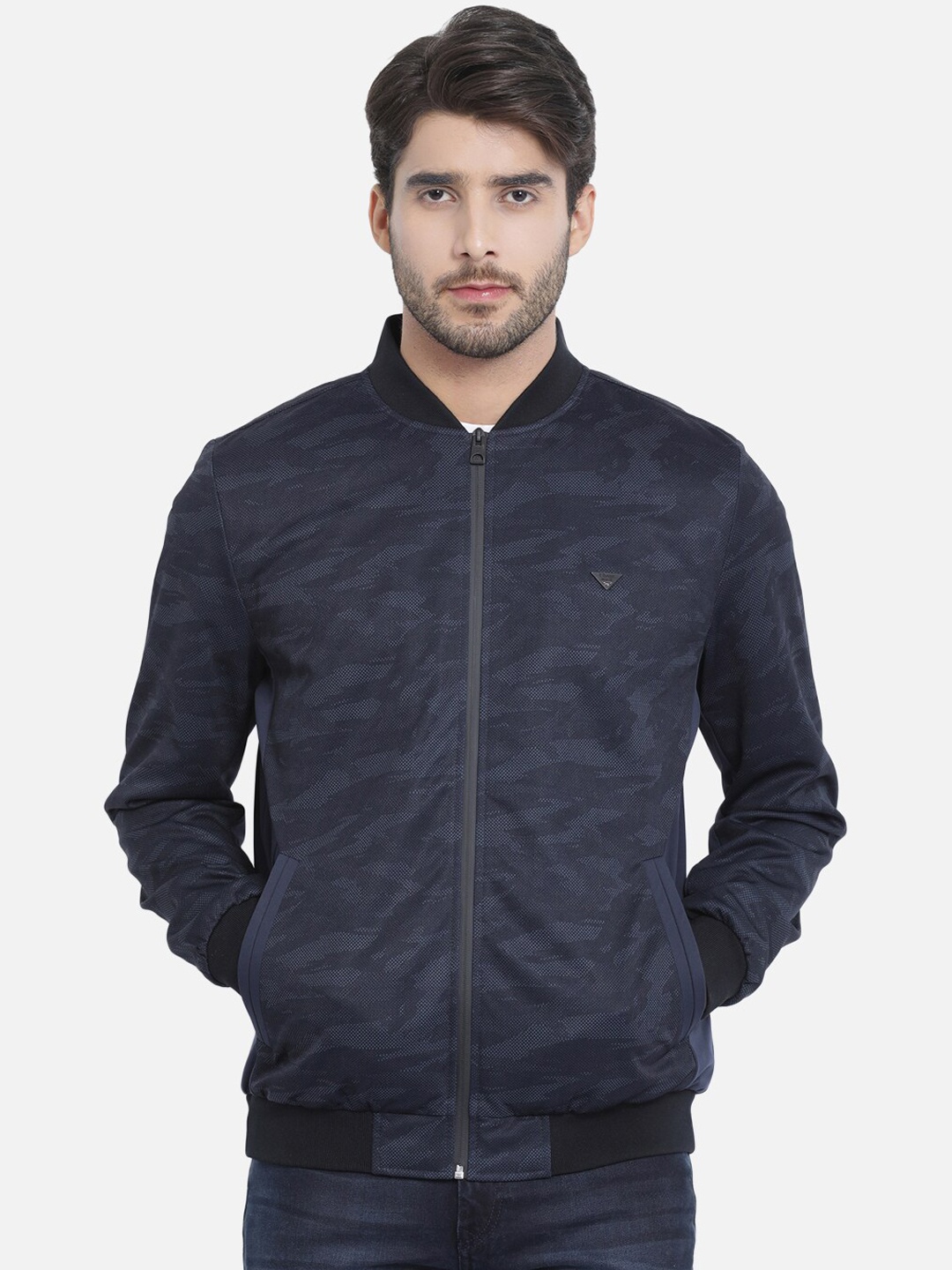 

t-base Men Navy Blue Camouflage Windcheater Bomber Jacket