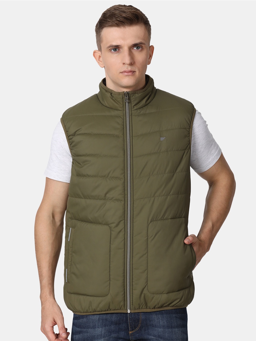 

t-base Men Olive Green Windcheater Padded Jacket