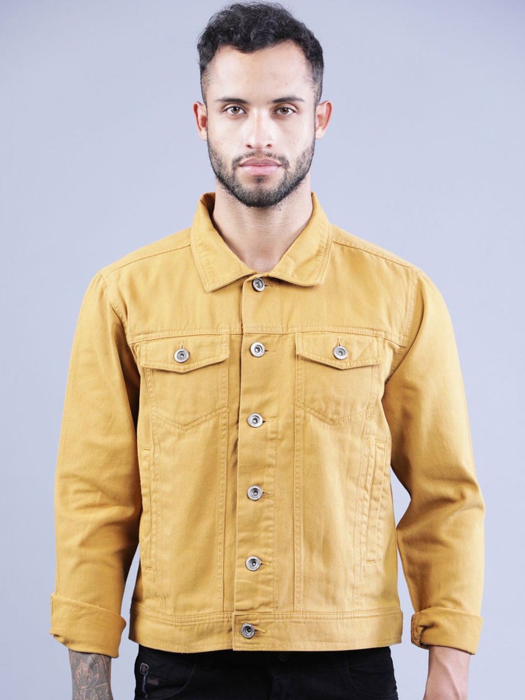 

t-base Men Mustard Yellow Windcheater Denim Jacket