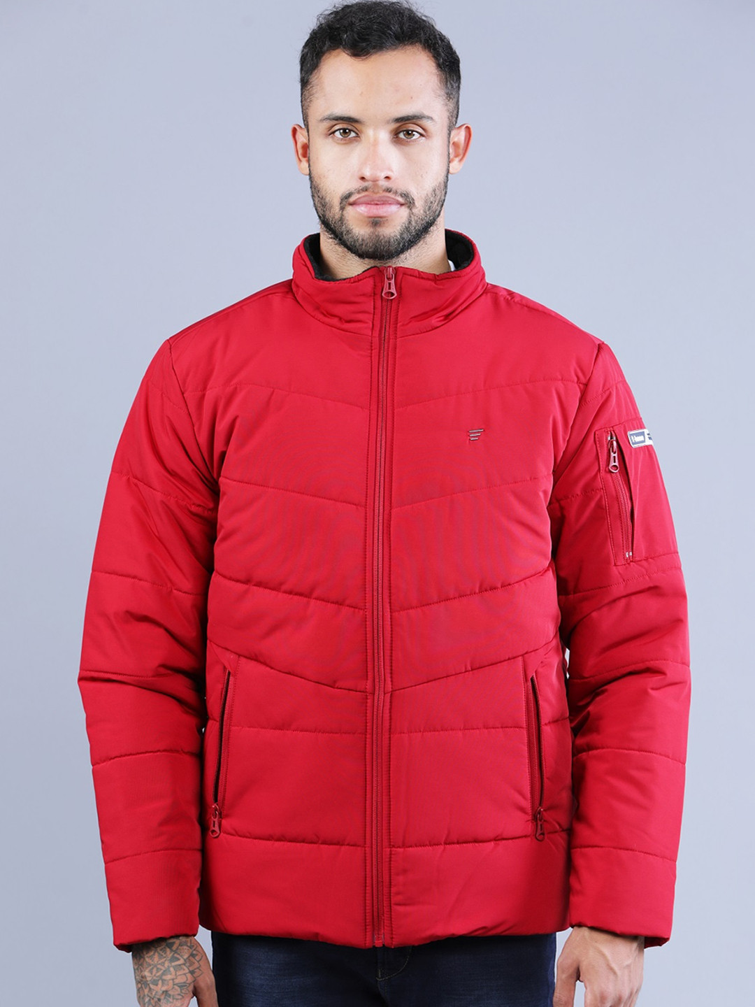 

t-base Men Red Windcheater Heavy Puffer Jacket