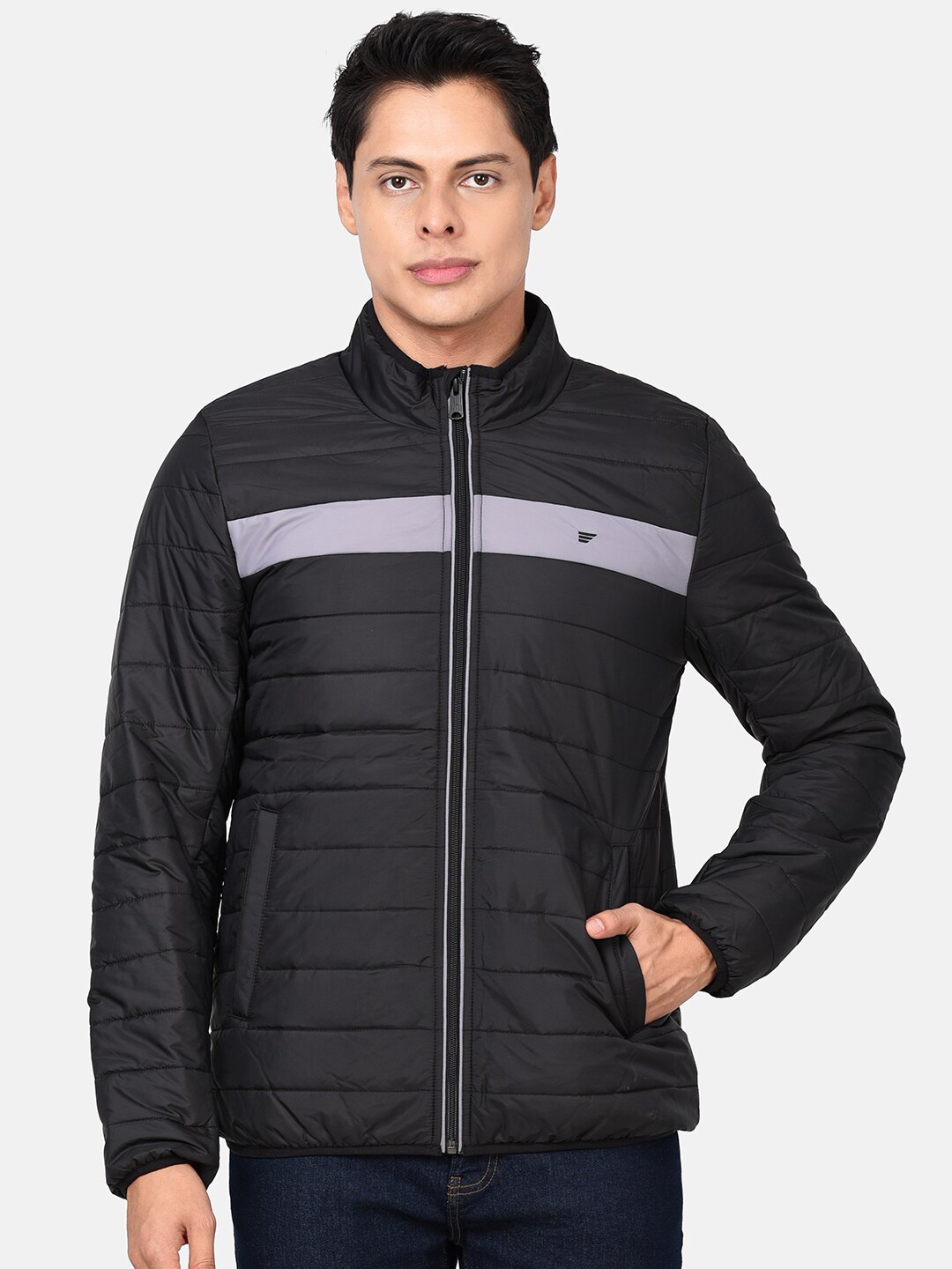 

t-base Men Black Colourblocked Windcheater Puffer Jacket