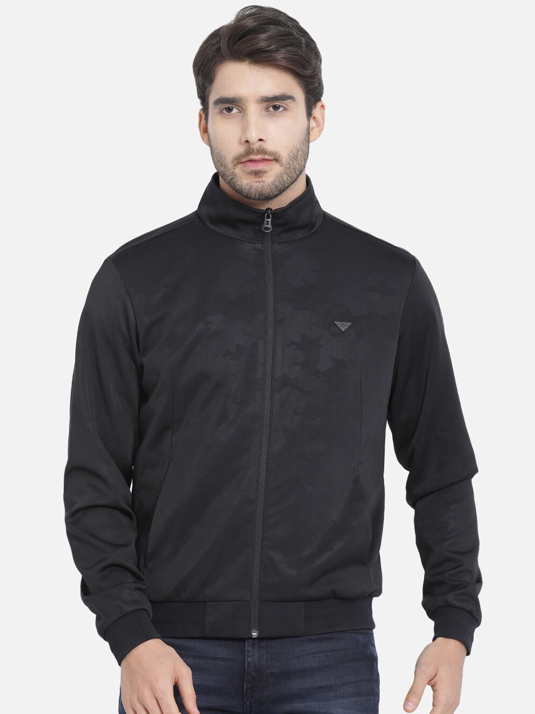 

t-base Men Black Printed Windcheater Bomber Jacket