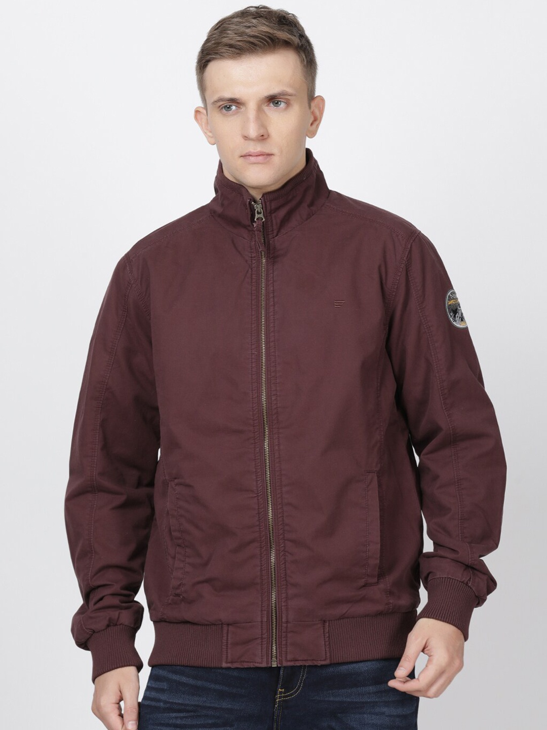 

t-base Men Maroon Windcheater Bomber Jacket