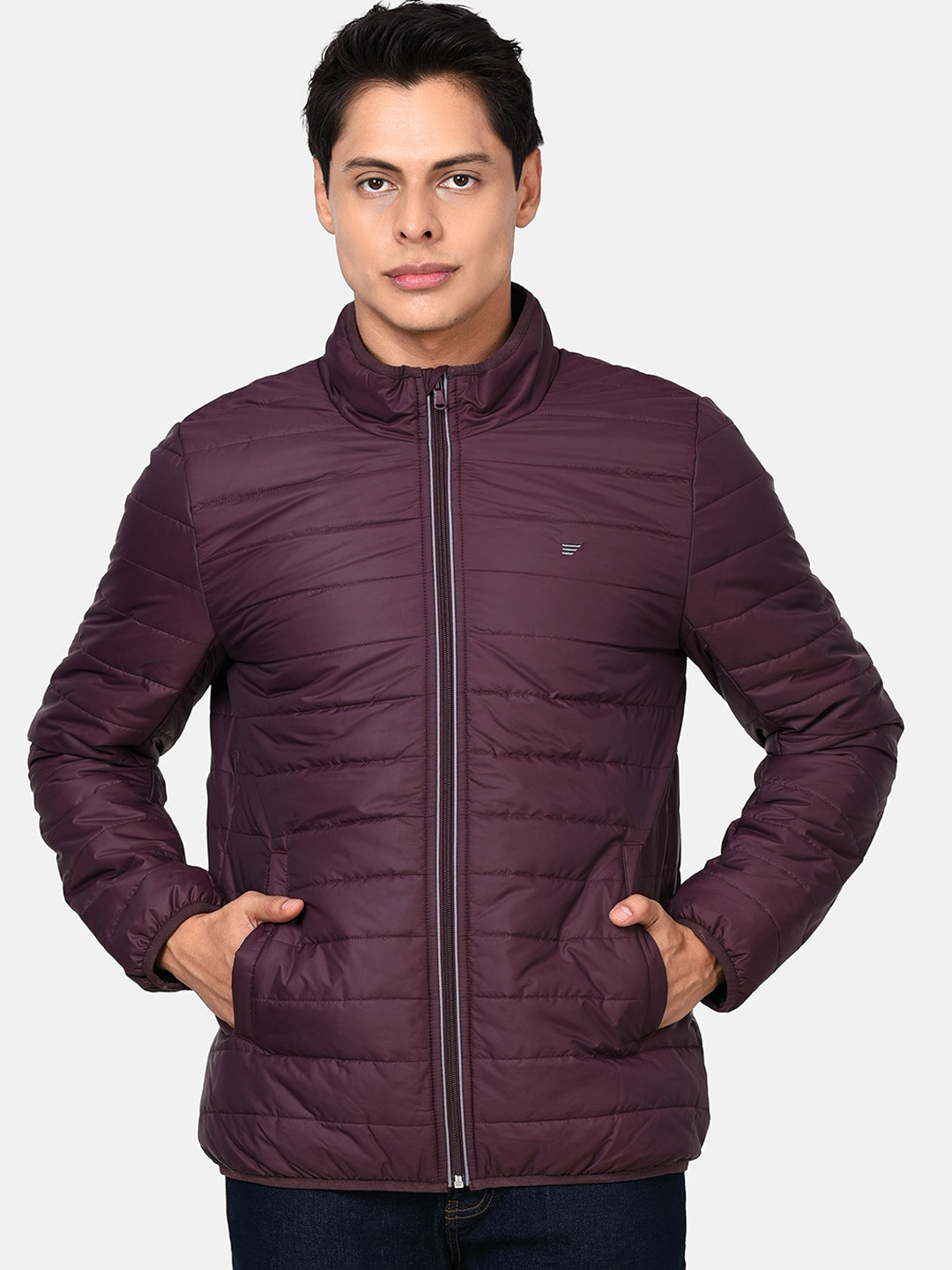 

t-base Men Burgundy Solid Windcheater Puffer Jacket