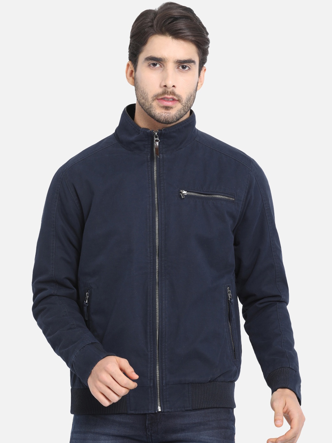 

t-base Men Navy Blue Windcheater Bomber Jacket