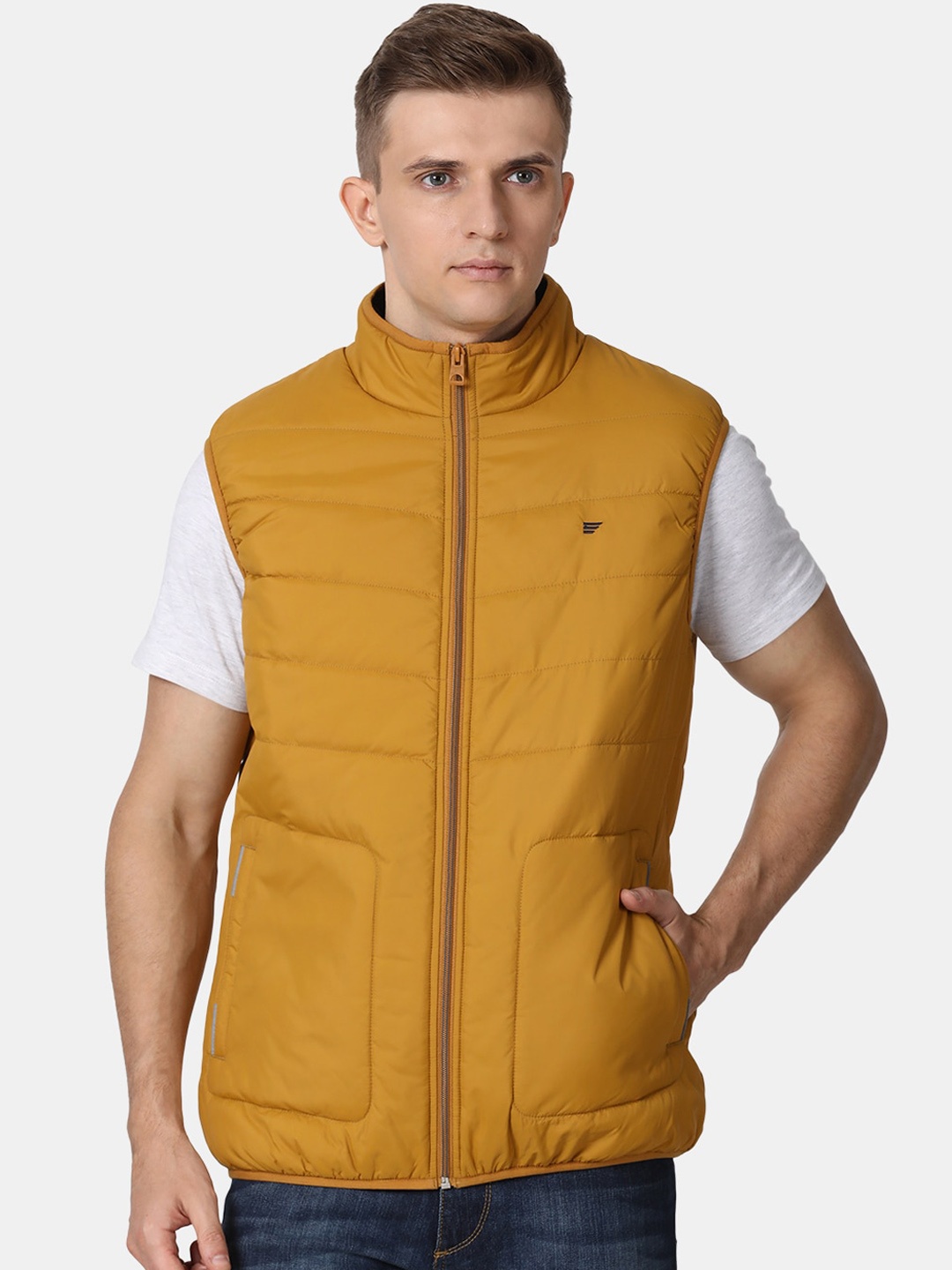 

t-base Men Yellow Windcheater Puffer Jacket