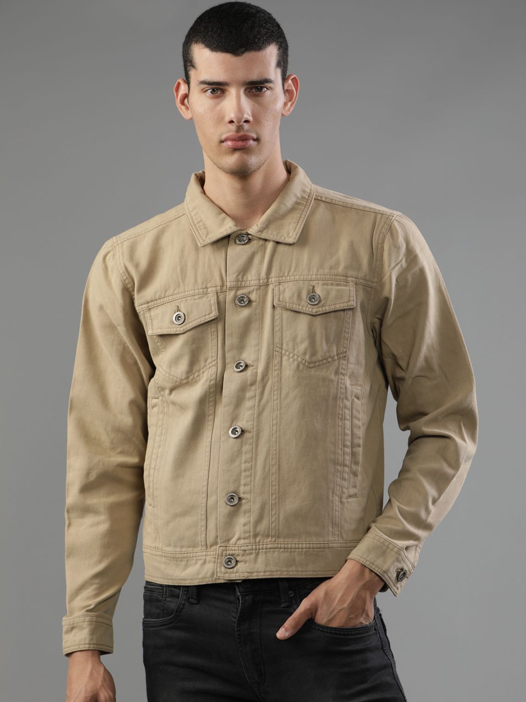 

t-base Men Brown Windcheater Denim Jacket