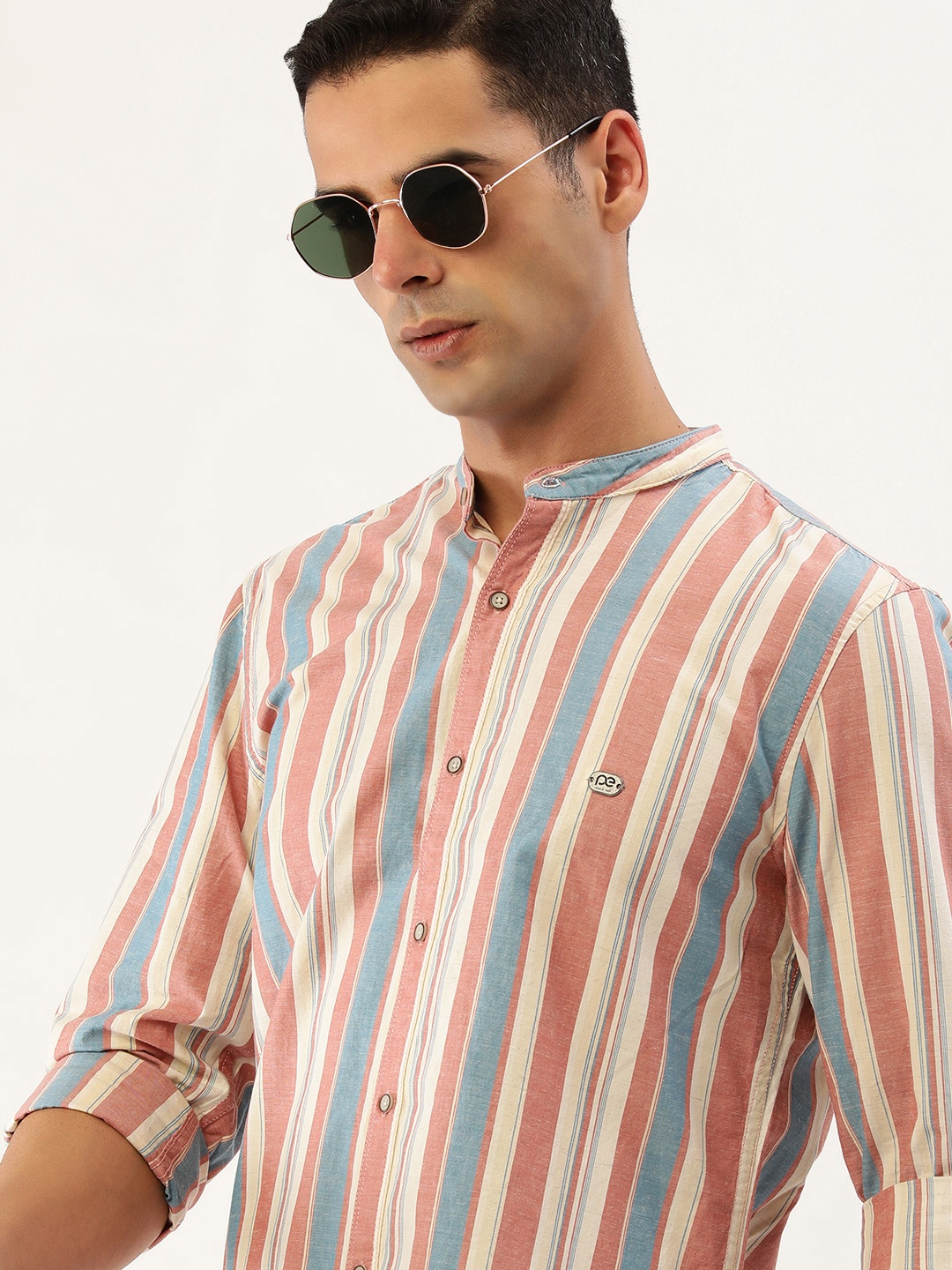 

Peter England Casuals Multi Stripes Cotton Linen Slim Fit Shirt, Pink