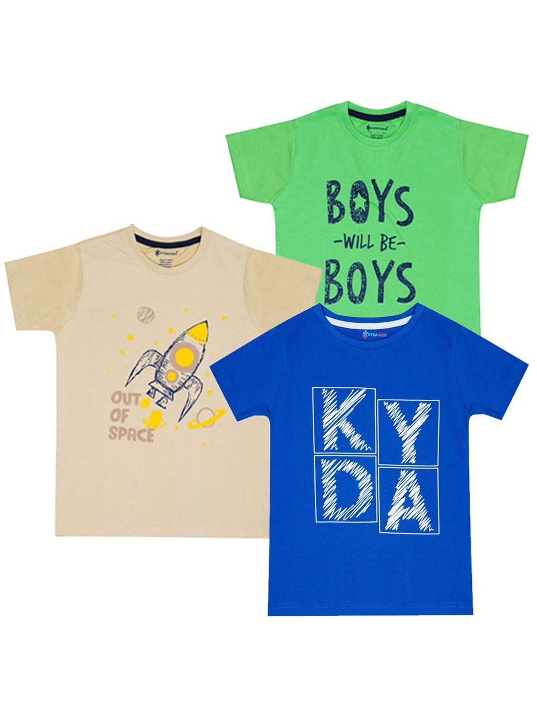 

KYDA KIDS Boys Printed T-shirt Pack of 3, Blue