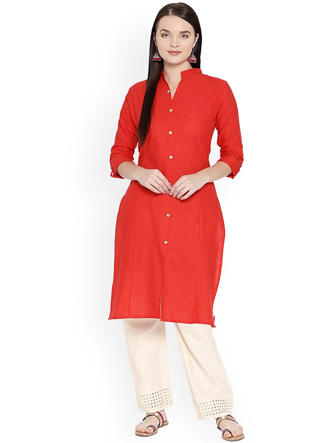 

Vastraa Fusion Women Pure Cotton Kurta With Palazzos, Red