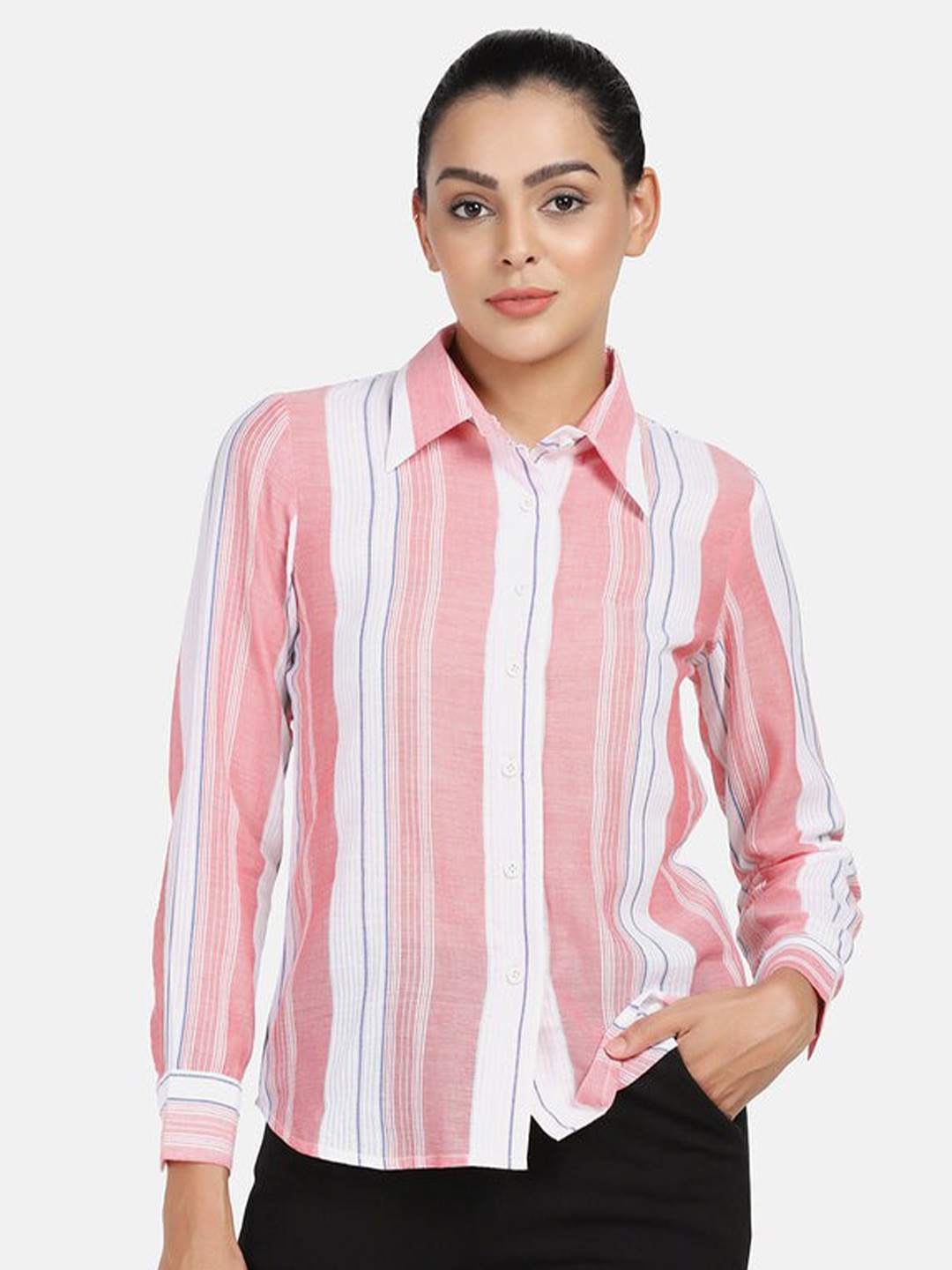 

PowerSutra Women Comfort Striped Casual Shirt, Peach