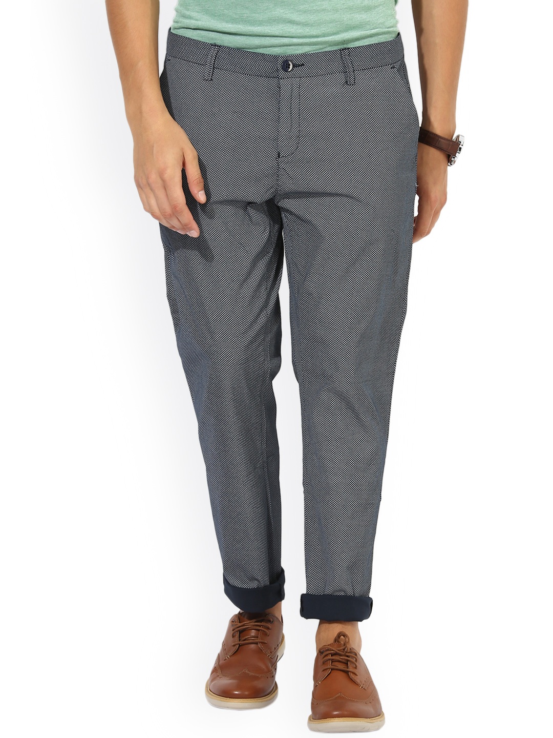 

Bruun & Stengade Men Navy Blue Printed Smart Slim Fit Trousers