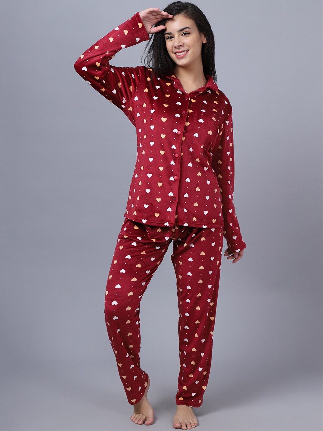 

Kanvin Women Printed Night suit, Maroon