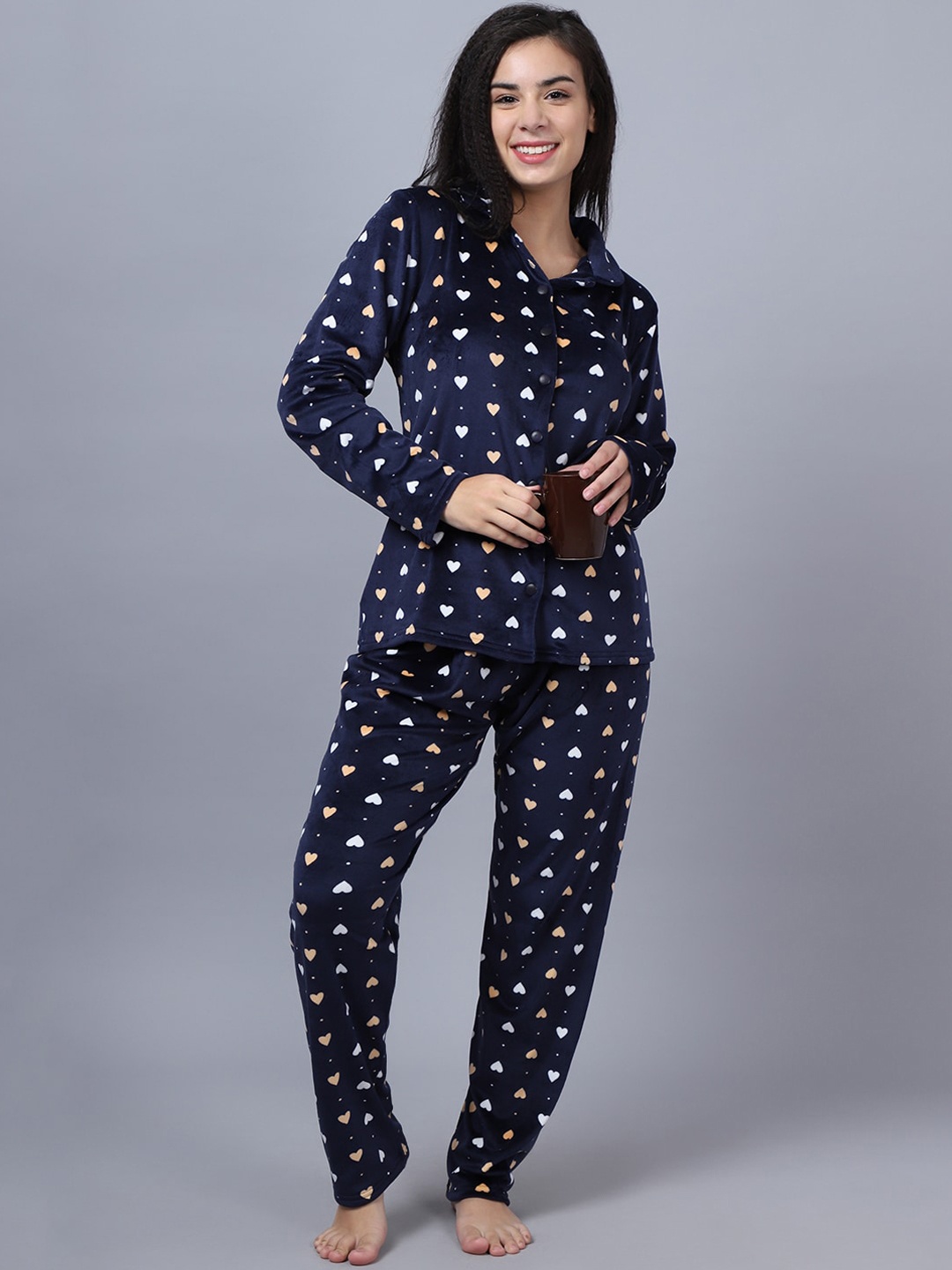 

Kanvin Women Printed Night suit, Navy blue