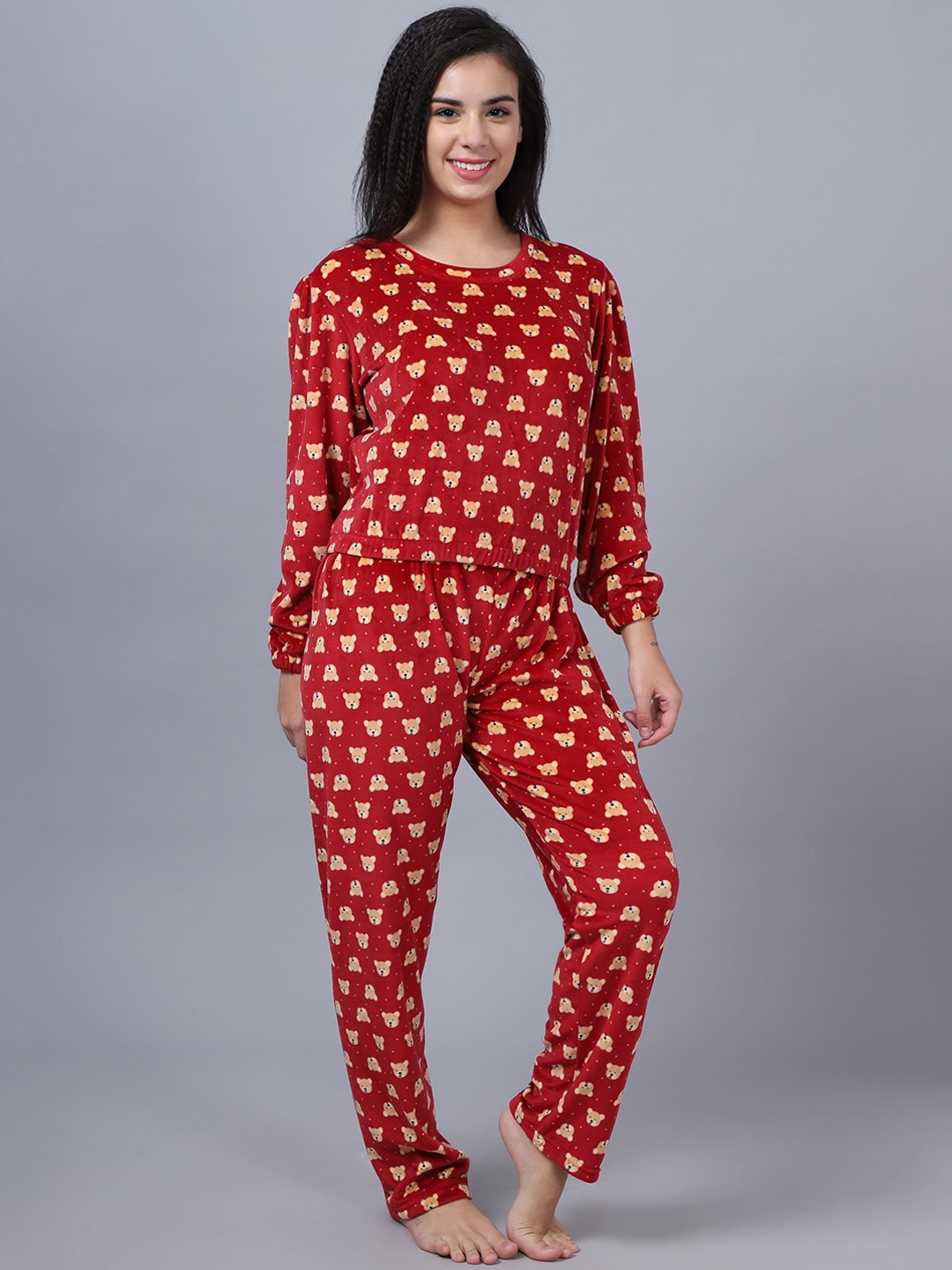 

Kanvin Women Red & Blue Printed Night suit