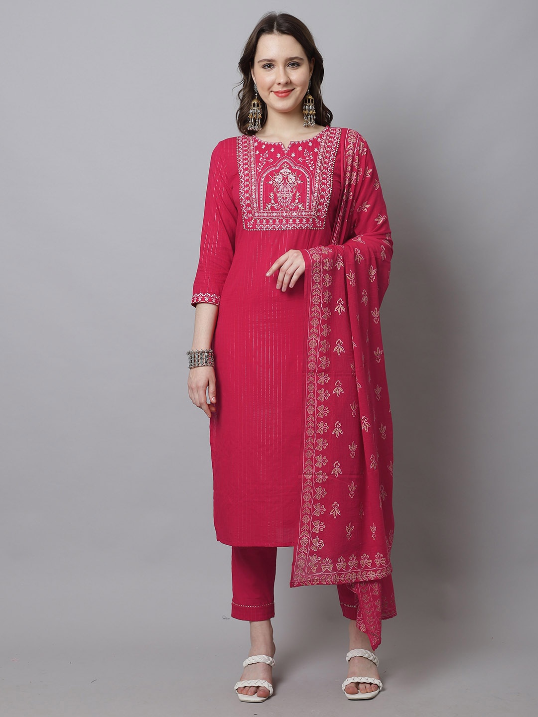 

Rajnandini Women Embroidered Pure Cotton Kurta With Trousers & Dupatta, Pink