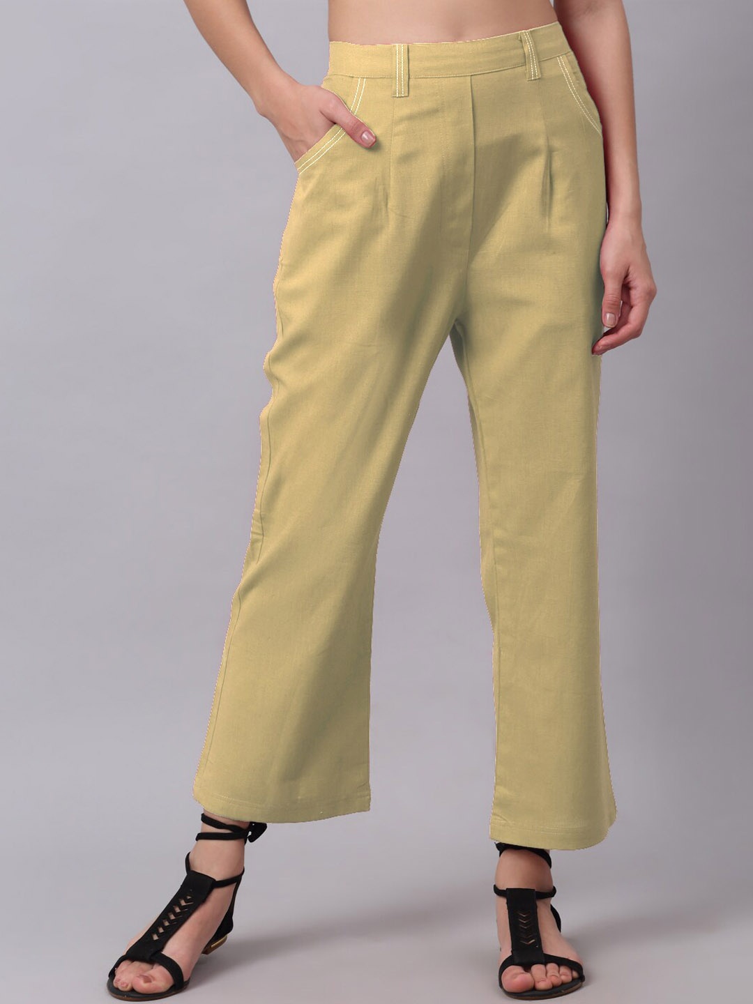 

NEUDIS Women Beige Pure Cotton Trousers