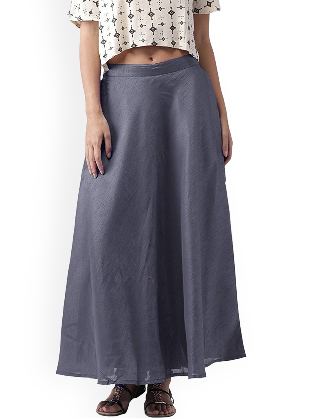 

Vastraa Fusion Women Grey Solid Maxi Flared Skirts