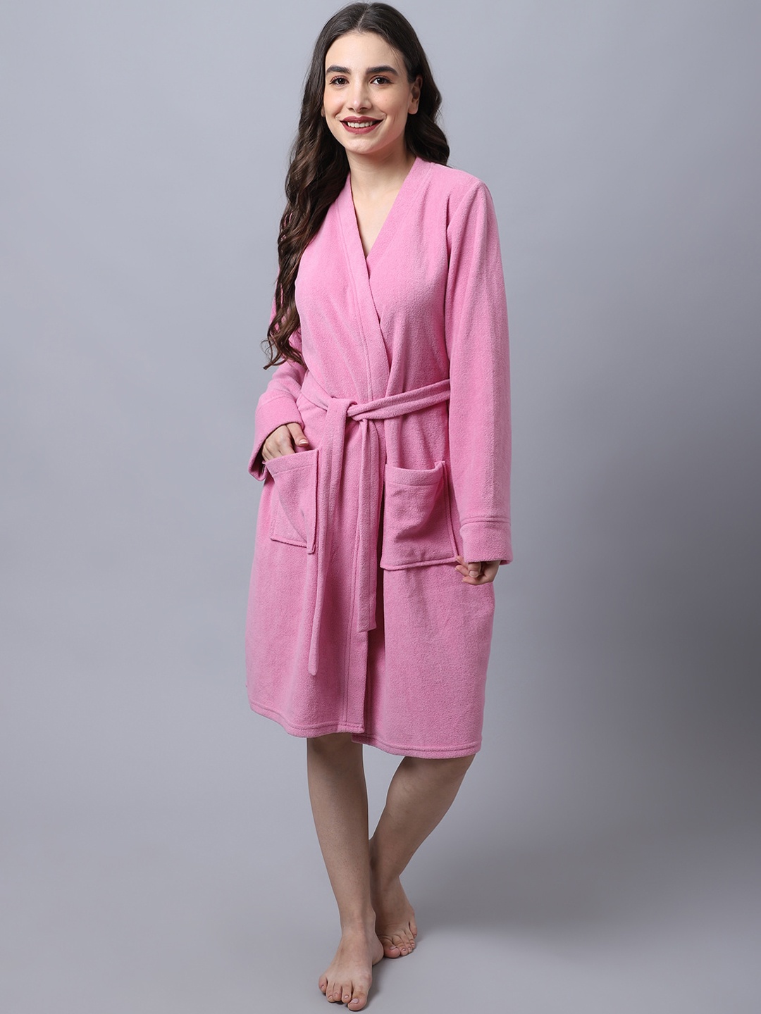 

Kanvin Women Solid Bath Robe, Pink