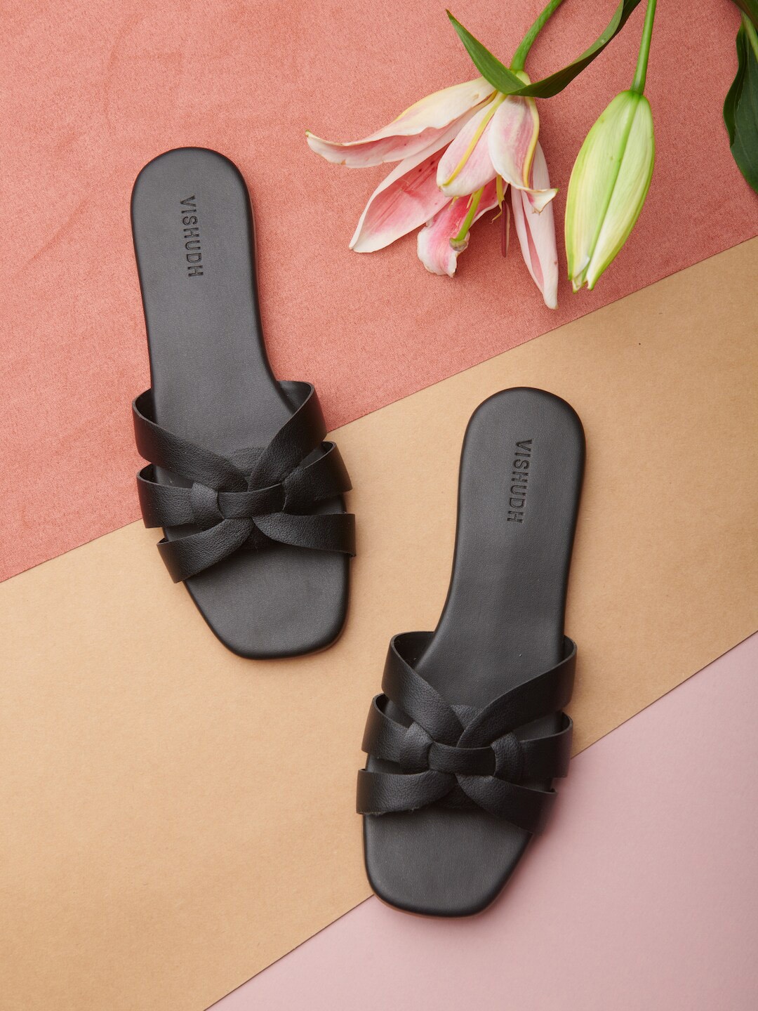 

Vishudh Women Black Open Toe Flats with Bows