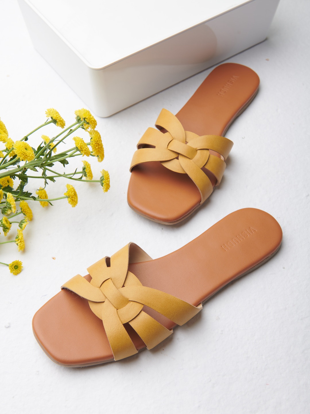 

Vishudh Women Open Toe Flats with Bows, Mustard