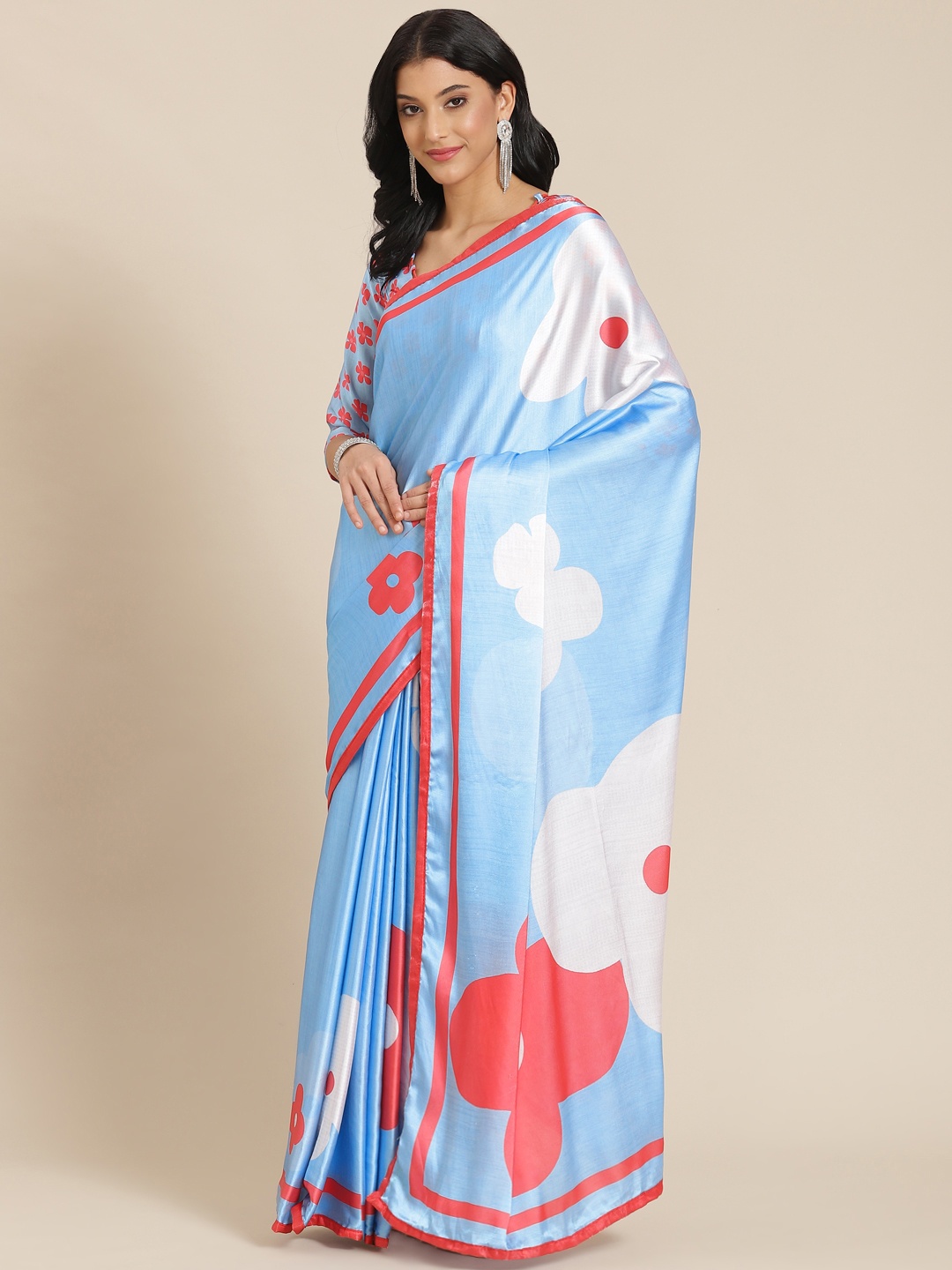 

Kalista Turquoise Blue & White Floral Saree