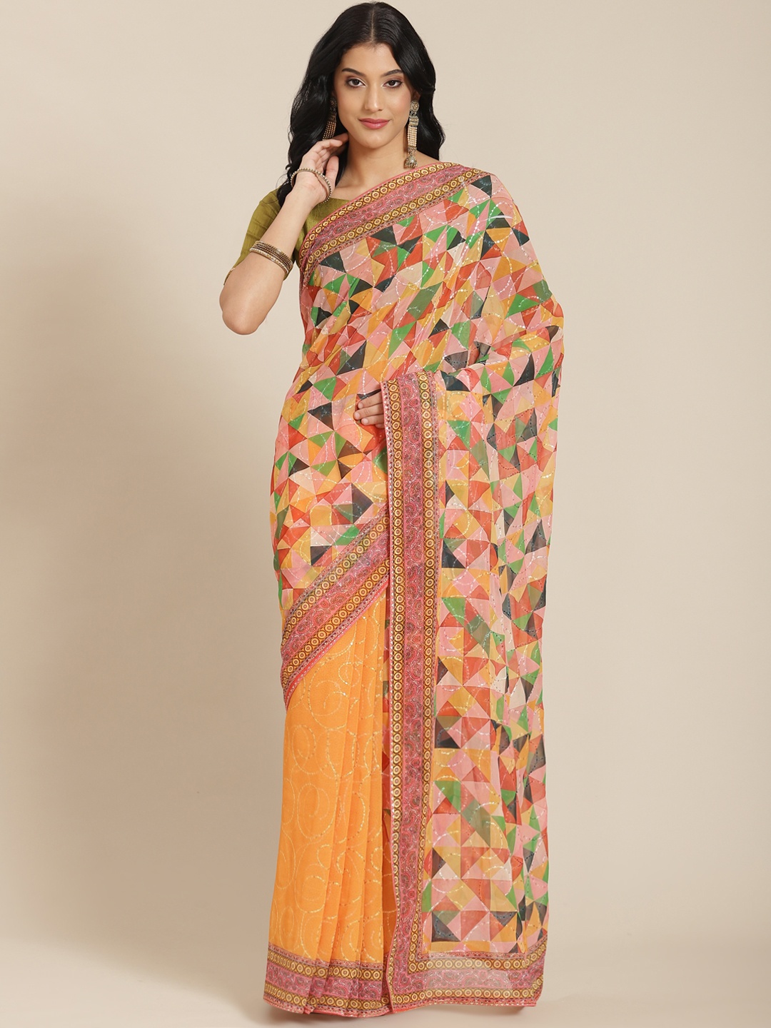 

Kalista Multicoloured Printed Sequinned Saree, Multi