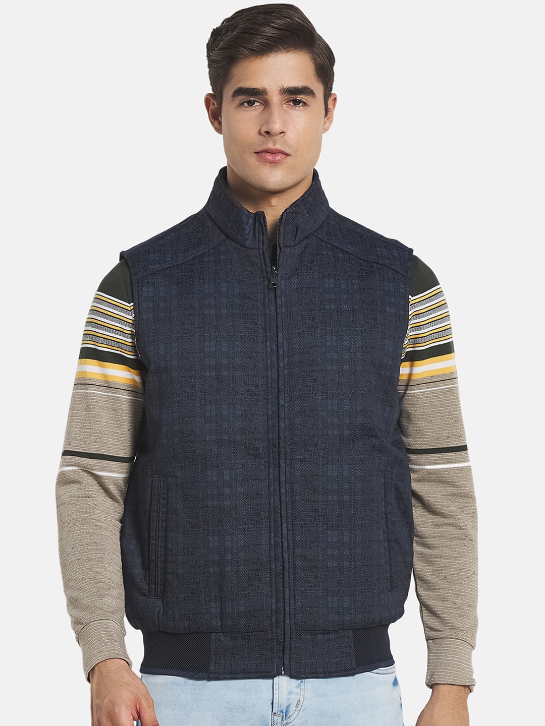 

Monte Carlo Men Navy Blue Checked Reversible Bomber Jacket