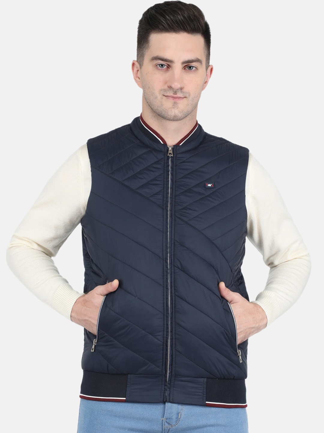 

Monte Carlo Men Plus Size Navy Blue Sleeveless Bomber Jacket