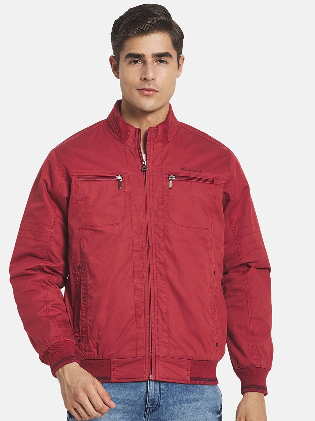 

Monte Carlo Men Plus Size Red Bomber Jacket