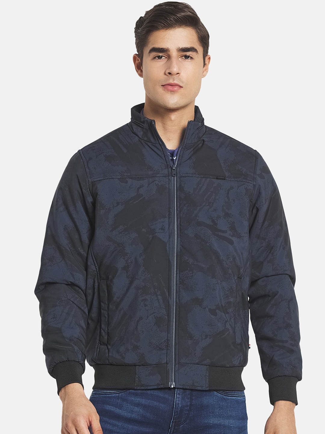 

Monte Carlo Men Plus Size Blue Printed Bomber Jacket
