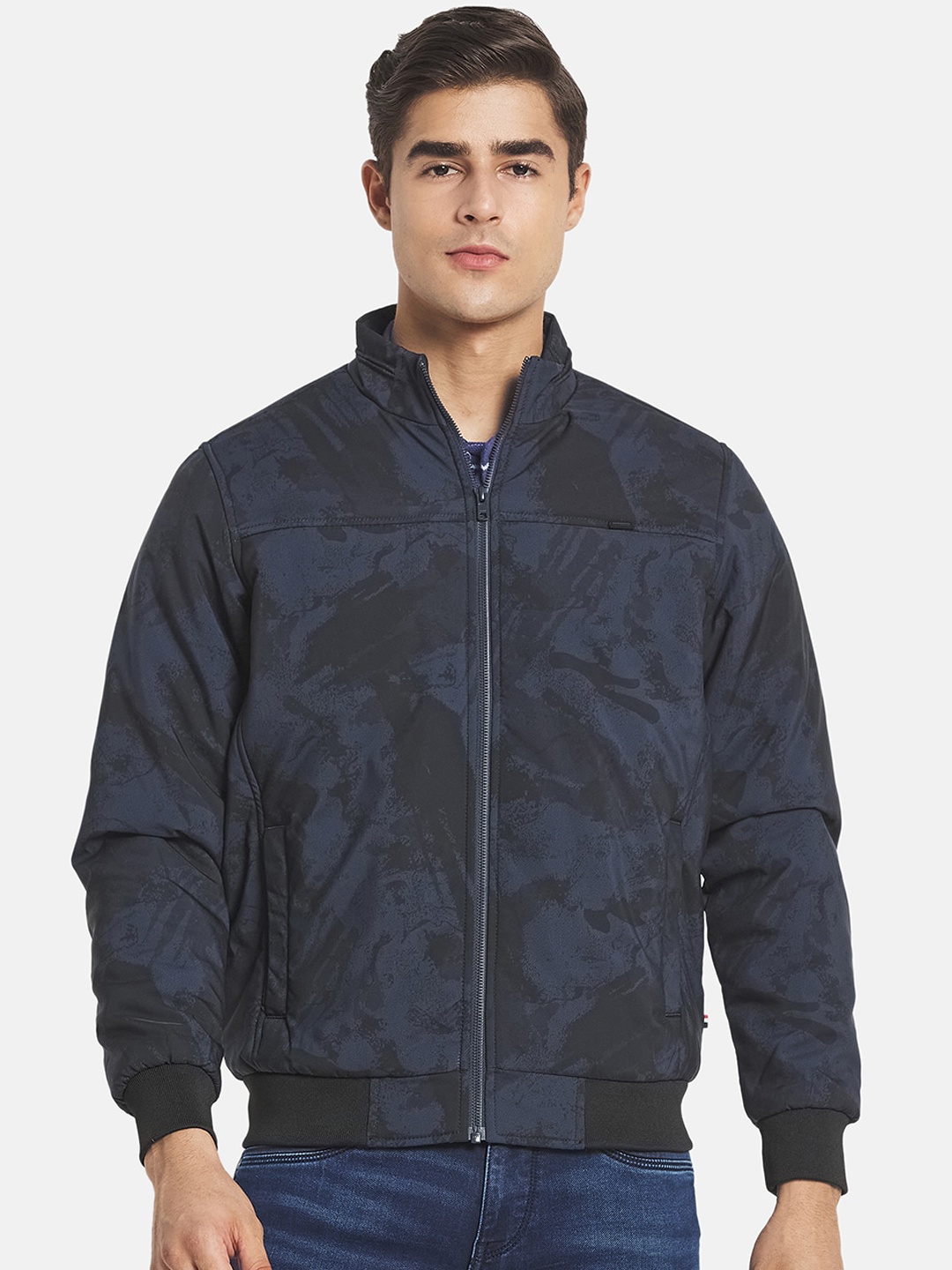 

Monte Carlo Men Blue Printed Bomber Jacket
