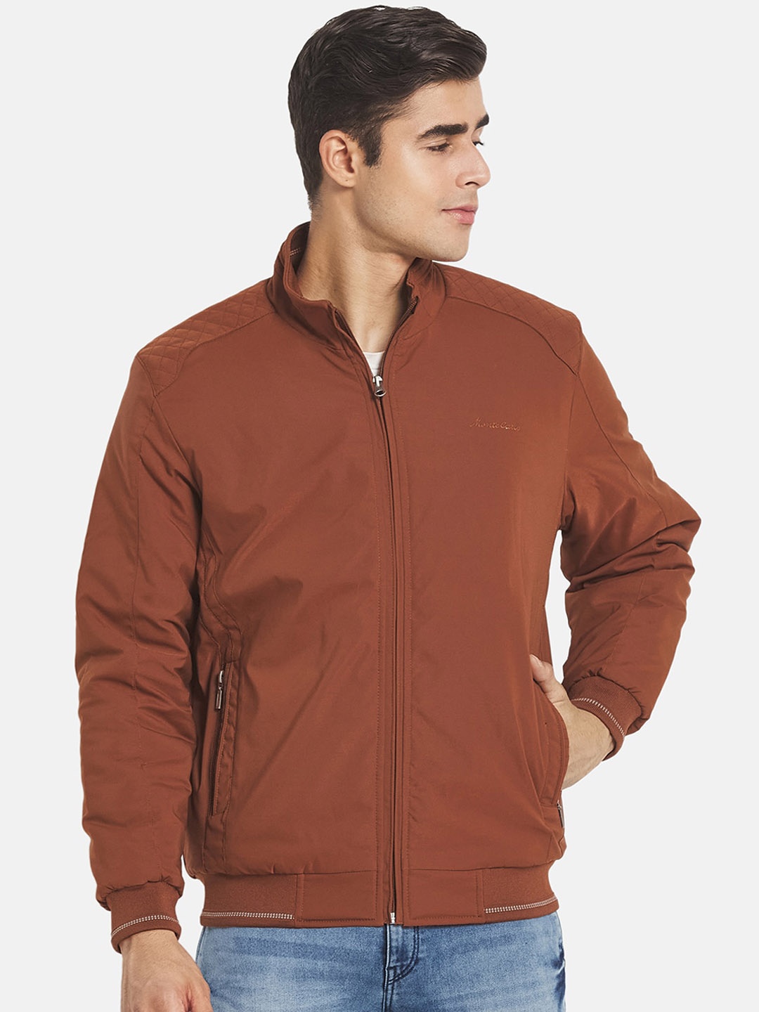 

Monte Carlo Men Rust Solid Polyester Bomber Jacket