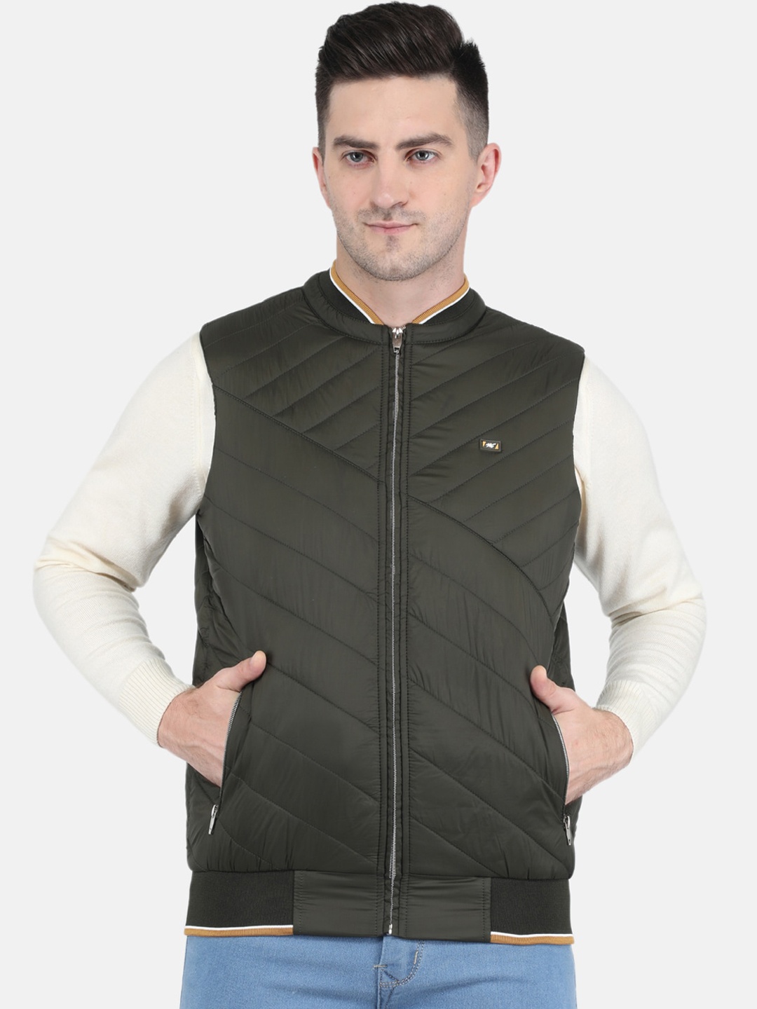 

Monte Carlo Men Plus Size Olive Green Sleeveless Bomber Jacket