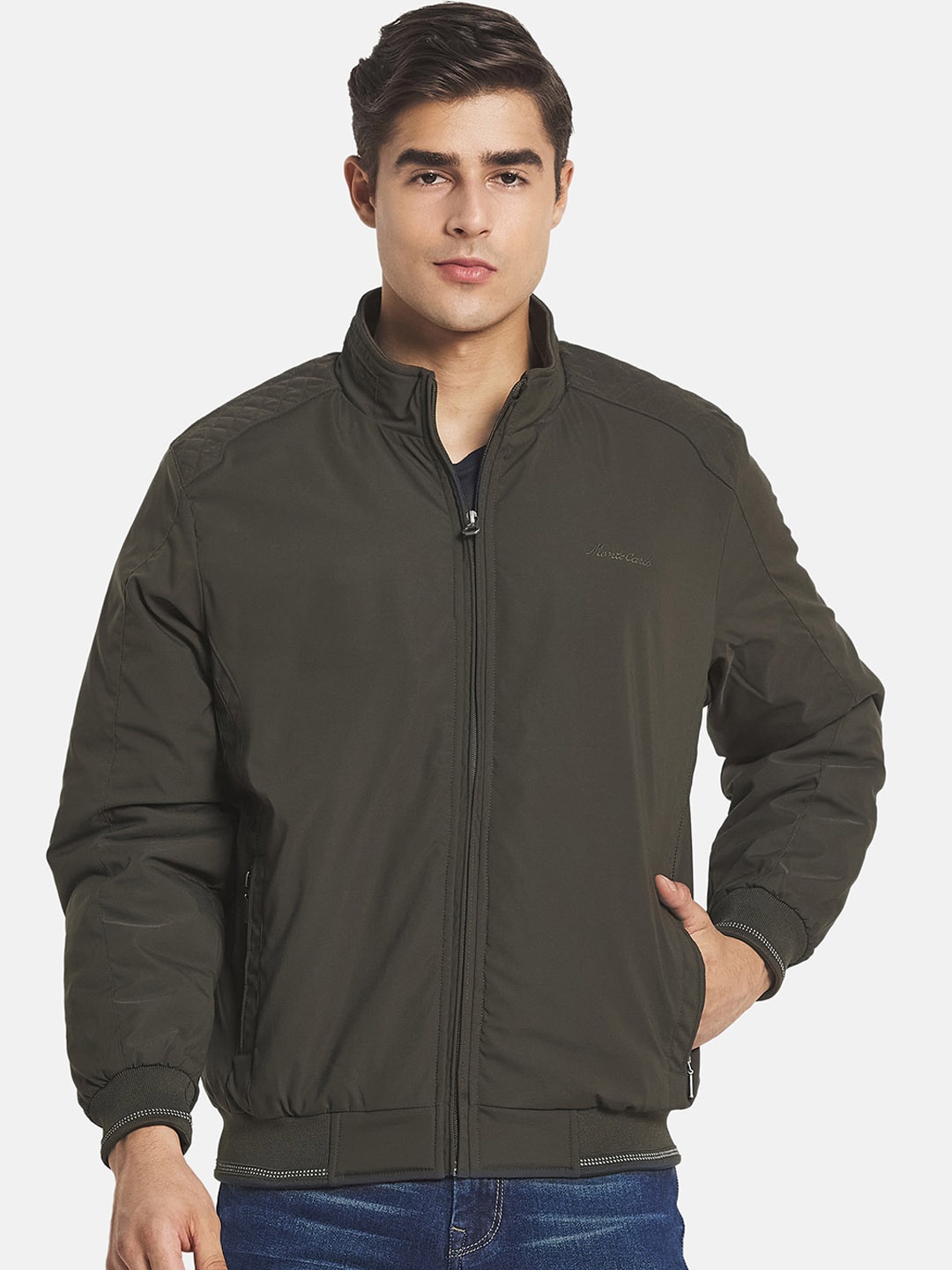 

Monte Carlo Men Olive Green Solid Bomber Jacket